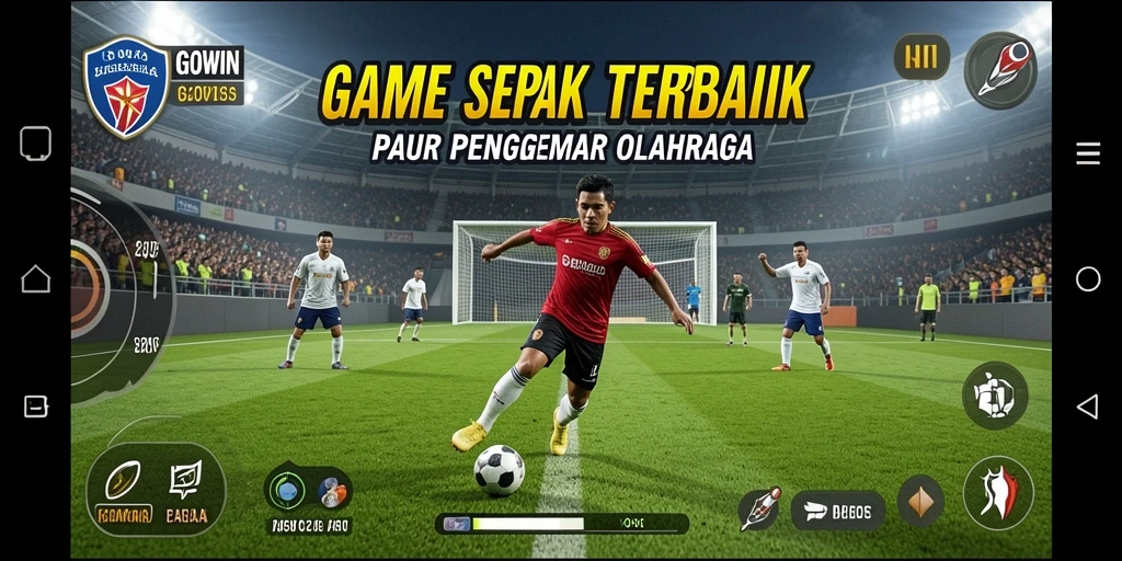 Screenshot GOWIN menampilkan aksi seru dalam pertandingan sepak bola.
