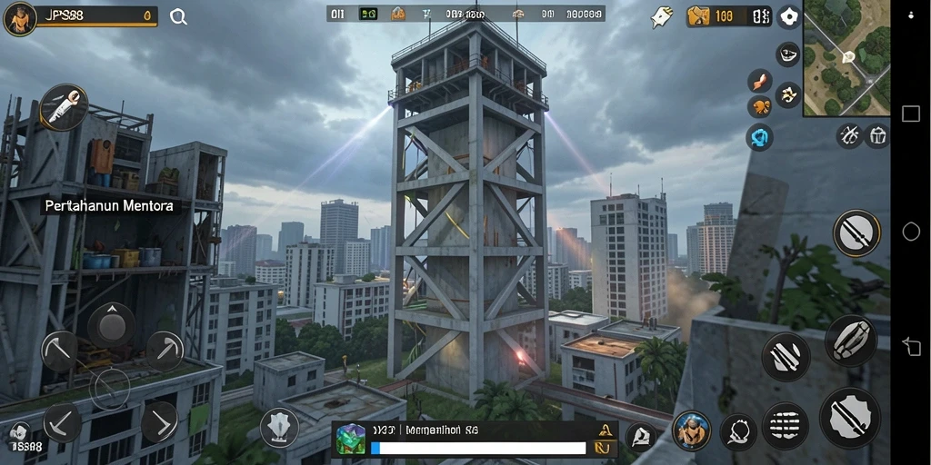 Tangkapan layar dari gameplay JPS88 yang menampilkan pertahanan menara.