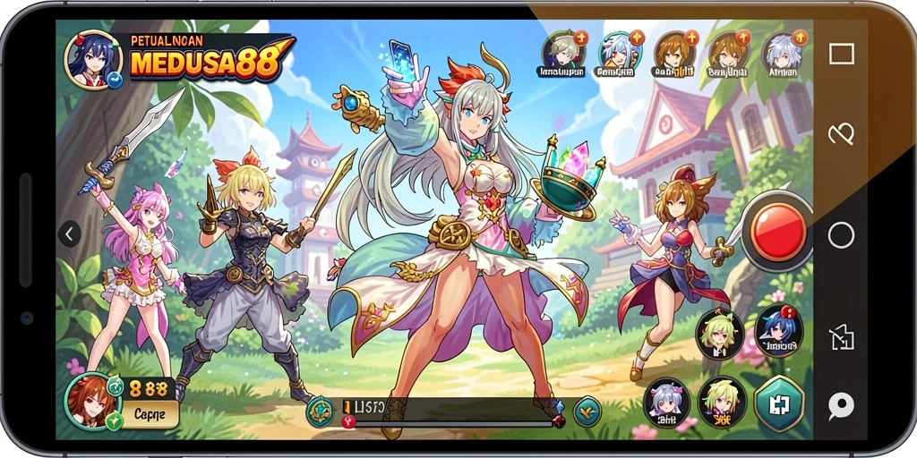 Tampilan dinamis dan menarik dari gameplay MEDUSA88 dengan karakter Anime.