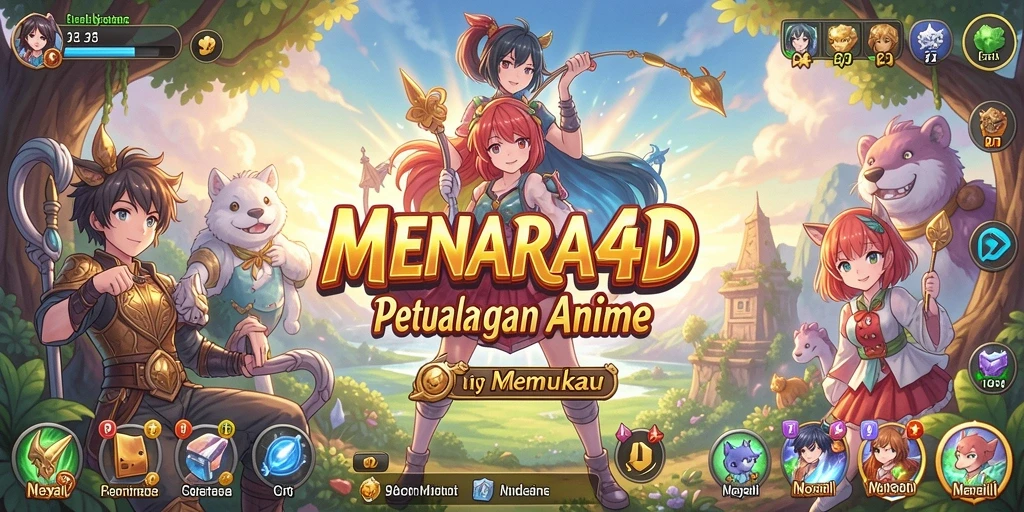 Tampilan gameplay <strong>MENARA4D</strong> yang penuh warna dan karakter anime yang menarik.