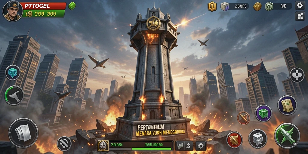 Tangkapan layar PTTOGEL menampilkan aksi pertahanan menara yang intens.